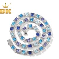 THE BLING KING 7.5mm Gradient Blue CZ Chain Necklace Princess Cut Cluster Choker HipHop Fashion Jewelry For Party Gift