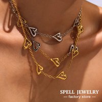 Multi Heart Necklace Bracelets In Stainless Steel 18k Gold Plated Non Tarnish Chain Necklaces Matching Bracelet For Women