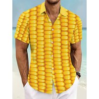 2026 Summer Men's Shirt Street Fashion Personality Corn Print Quick Drying Leisure Outdoor Sports Casual T-shirt Shirt