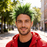 Black Ombre Green Spiky Synthetic Mohawk Wig, Punk Rock Style for Halloween Cosplay and Carnival Party Costume