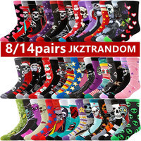 8/14pairs Men Women Casual Crew Socks Cartoon Anime Hip Hop Street Funny Novelty Socks
