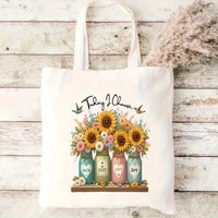 Sunflower Faith Quote Canvas Tote Bag Positive Print Handbag For Nature Lover Casual Everyday Use Daily Shopping,Commute,Travel