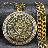 Eye of Providence Illuminati Pyramid Hip Hop Crystal Big Necklace Men's Chain Stainless Steel Gold Color Accessories man NZZZ488
