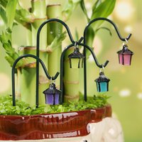 5pcs Resin Mini Lantern Stakes With Iron Hooks Luminous Rural Decor For Halloween Indoor Tabletop Outdoor Garden Craft Ornament