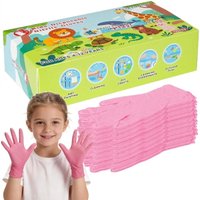 Kids Pink Disposable Nitrile Gloves for Ages 4-12 XSmall Powder Latex Free Child Work Gloves for Painting Crafting Yard Festival