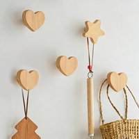 Wooden Heart Shaped Hooks Creative Home Towel Keychain Decoration Hook Coat Bags Clothes Storage Cute Adhesive Wall Hook Hanger