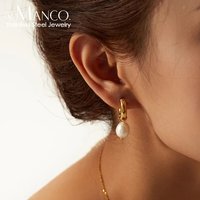 eManco Stainless Steel Gold-Plated Earrings Freshwater Pearl Dangles 2025 Trends Women's Party Decoration Accessories Wholesale