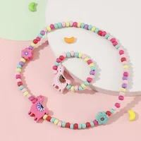 Ladybug Necklace Bracelet Sets Natural Wood Beads Cute Cartoon Pattern for Jewelry Girls Birthday Gifts Fashion Jewelry Sets