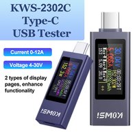 KWS-2302C Type-C USB Tester Multi-function Digital Display Voltage Current Power Meter Phone Charging Tester DC 4-30V 0-12A
