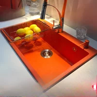 Orange quartz stone sink kitchen middle island basin colored vegetable washing basin granite under the counter middle basin thic