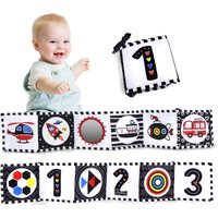 Livre en tissu sensoriel à contraste élevé pour bébés 0M+, jouets de berceau pour nouveau-nés, livres en tissu animaux noir et blanc, livre Montessori pour bébés