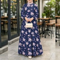 ZANZEA Bohemain Muslim Abaya Dress Women Long Sleeve Floral Printed Maxi Dresses IsIamic Robe Casual Loose Sundress Vestidos
