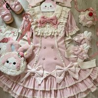 Sweet Lolita Summer Puff Sleeve Ruffle Bow Doll Collar Dresses Female High Waist Cake Skirt Bow Design Dress Sweet Lolita Party