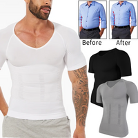 Men's Compression Body Shaper Slimming Soft T Shirt Tummy Control Vest Base Layer V Neck Short Sleeve Shapewear Tank Top