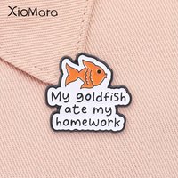 My Goldfish Ate My Homework Enamel Pins Funny Humorous Quote Student Brooch Lapel Badge Fashion Jewelry Gift for Friends