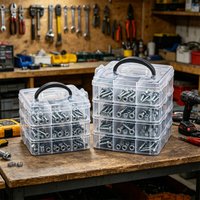 2pcs transparent handheld hardware storage box portable stackable desktop toolbox for storing screws nuts and small accessories