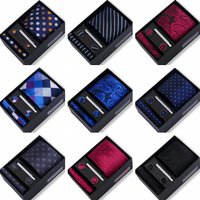 Tie Men With Box Top Quality Business Ties Hanky Cufflink Set Clips Green Necktie Corbatas For Men Wedding In Gift Box Gravatas