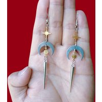 Temperament Personality Gold Color Sun Silver Color Moon Geometric Rivet Tip Cone Dangle Earrings for Women Halloween Jewelry