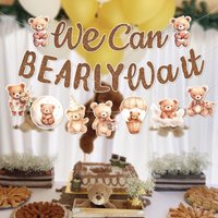 1set Teddy Bear Hanging Banners We Can Bearly Wait Cartoon Bear Garlands Happy Baby Boy Girl Birthday Party Decor Baby Shower
