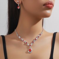 Cross border Wedding Bridal Sunflower Water Drop Pendant Necklace Earring Set Women's Full Diamond Dress Party Accessories