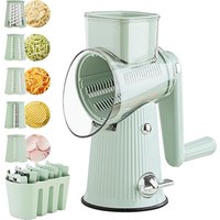5 in 1 Rotary Cheese Grater with Handle Kitchen Vegetable Cutter Slicer Round Mandoline Drum Slicer with Suction Base JT435