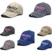 Hello Word & Smiley Face Embroidery Vintage Washed Soft Cotton Dad Hat Unisex Travel Fishing Sun Protection Baseball Cap 260604C