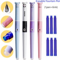 Cute Bear Fine-tip Erasable Fountain Pen Erasable Ink Refills, 0.5 Mm Nib, Replaceable Ink Refills, Office Pen, Student Pen