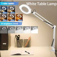 Long Swing Arms 15X Magnifying Glass Lamp with 5 Color 10 Gears Adjust LED Lamp Reading Table Lamp for Welding Repair Close Work