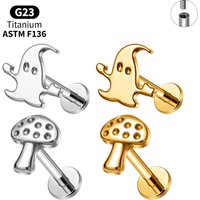 G23 Titanium Tiny Minimalist Ghost Mushroom Labret Stud ASTM F136 Internal Thread Lip Ring Tragus Helix Ear Piercing Jewelry