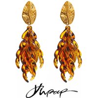 Yhpup Exclusive Design Resin Leaf Tassel Drop Handmade Statement Earrings Autumn Winter Style Stainless Steel Aesthetic Jewelry