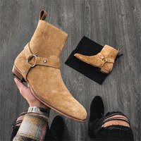 Autumn Brown Ankle Boots Men Catwalk Brown Genuine Leather Ankle Short Boots Designer Handmade British Style Men's Chelsea Boots