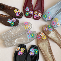 Trendy DIY Jelly Shoe Flat Bottom Slip-On Hollow out Soft Transparent Crystal Sandals Korean Style Flat Heel Fashionable Wome...