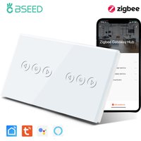 BSEED Zigbee Smart Dimmer Switches Double LED Dimmable Touch Switch Blue Backlight Glass Panel Google Tuya Smart Life Control