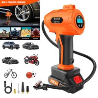 Tyre Inflator Cordless Air Compressor, 21V Rechargeable Battery Powered 180PSI Portable Handheld Car Tyre Pump