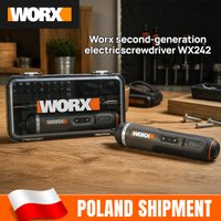 WORX WX242 4V Akumulatorowy wkrętak elektryczny, 320 obr./min, 5 Nm maksymalny moment obrotowy, 7+1 regulowane momenty obrotowe, bateria litowo-jonowa 2 Ah, ładowanie Type-C, zestaw 30 bitów, światło