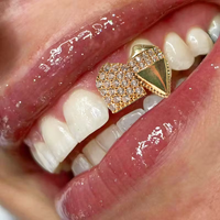 1Pcs Hip Hop Grillz for Men - Single Tusk Copper Synthetic Zirconia Jewelry with Statement for Parties & Casual Attire