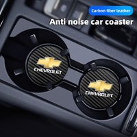 2Pcs Car Carbon Leather Water Cup Pad Anti Noise Coaster Mat For Chevrolet Silverado Camaro Tahoe Equinox Suburban Cruze Malibu