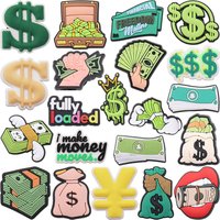 High Quality 1-21pcs Money Dollar Sign Shoes Charms DIY Garden Shoes Clog Aceessories Fit Man Woman Decorate
