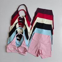 Sexy Halter Open Back Supportive Sports Bra Women 2-Piece Outfit High Waist Shorts for Pilates Yoga Running Training