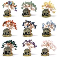Color Crystal Money Tree House Base Copper Wire Wrapped Natural Stones Quartz Lapis Lazuli Feng Shui Mini Trees Home Decor