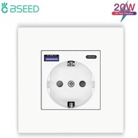 BSEED-Prise Murale Simple USB Type-C, Port de Charge Rapide pour Téléphone, 20W, Triple Prise d'Alimentation, Panneau en Plastique, Prises à Quatre Cadres