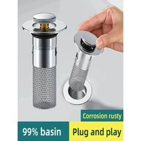 New washbasin with mesh leak proof plug, stainless steel odor proof bullet core, pressure type sink drainage pipe, universal typ