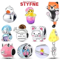 Silver-Plated Glossy Pink Wink Pig Charms Beads Fit Original Bracelets Bag Keychain Charms Beads Pendant Diy Women Jewelry Gift