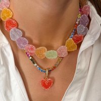 ZAKOL Dopamine Colorful Love Candy Resin Necklace Bracelet Sweet Cute Exaggerated Necklaces Collarbone Chain Accessories Gift
