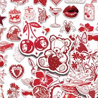 50pcs Red Valentine‘s Day Sketch Stickers Decals For Phone Laptop Scrapbook Suitcase Helmet DIY Graffiti Aesthetic Stickers