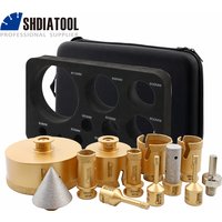 SHDIATOOL Dia6-110mm Bohrkronen 12-teilig Lochsäge-Set + 50mm Abschrägungsfräser + 20mm Fräser + Sechskantadapter Fliesenwerkzeug-Set