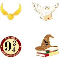 4pcs Magic Academy Enamel Brooch Set: Sorting Hat Magic Book & Owl Design Lapel Pins for Fashion Accessories