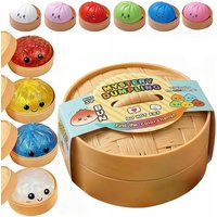 Glitter Crystal Dumpling Squishy Toy Shiny Stress Relief Squeeze Ball Sensory Fidget Toy with Steamer Box Gift for Kids Adults