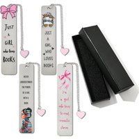 Niedliches Lesezeichen für Damen der Literatur und Kunst (schwarze Geschenkbox-Verpackung), Geschenk – Metall-Lesezeichen mit rosa Schleife, bezaubern