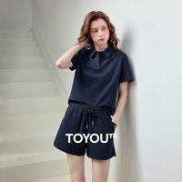TOYOUTH Women's Two Piece Set 2026 Summer New Pique Polo Top & Shorts, Vintage Sporty Outfit, Breathable Cotton